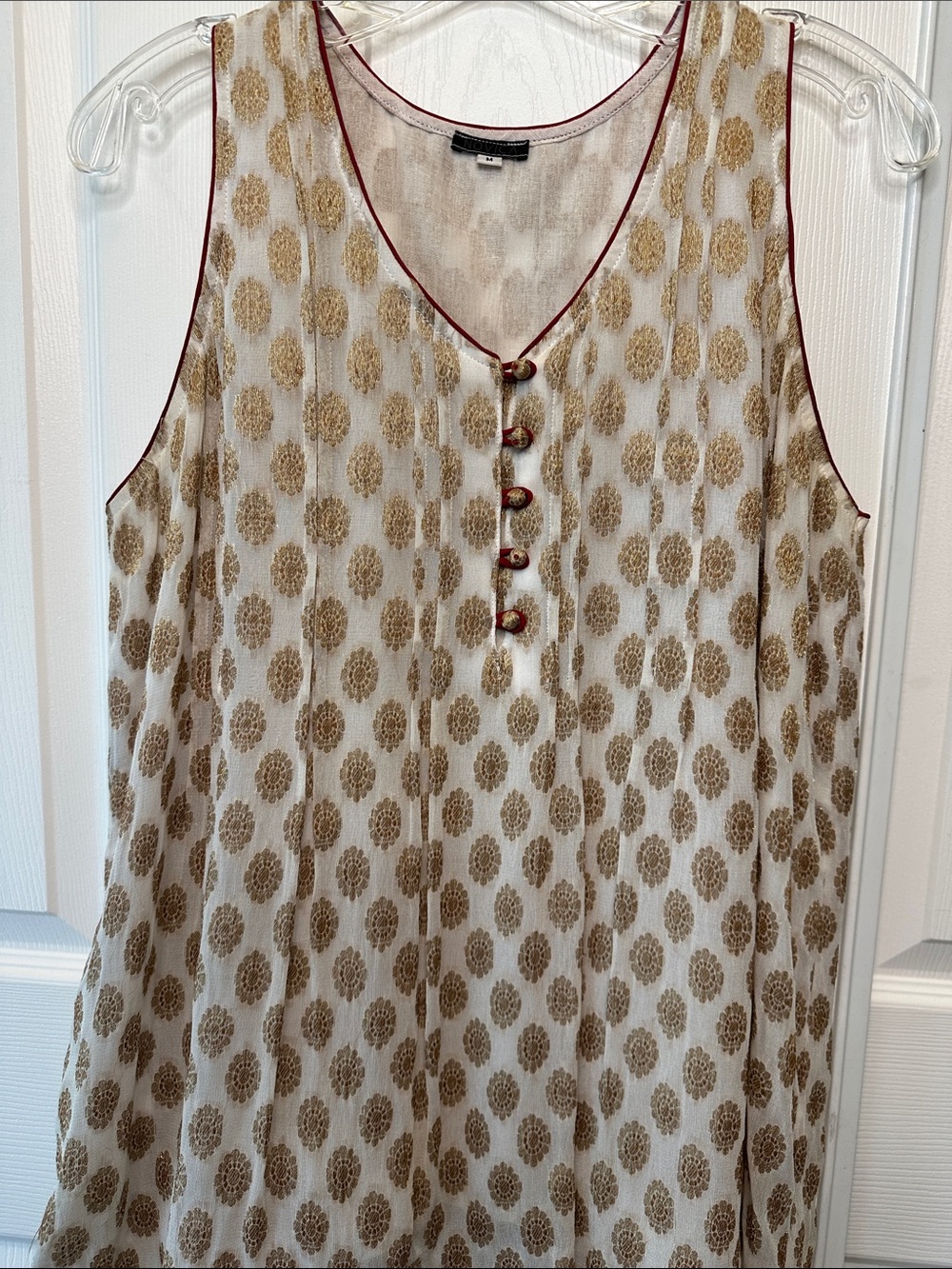 Sleeveless Cream & Gold Printed V-Neck Tank Top